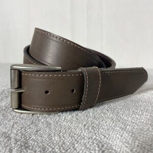 Custom Leather Brown Leather Belt W Silver Tone Hardware 42